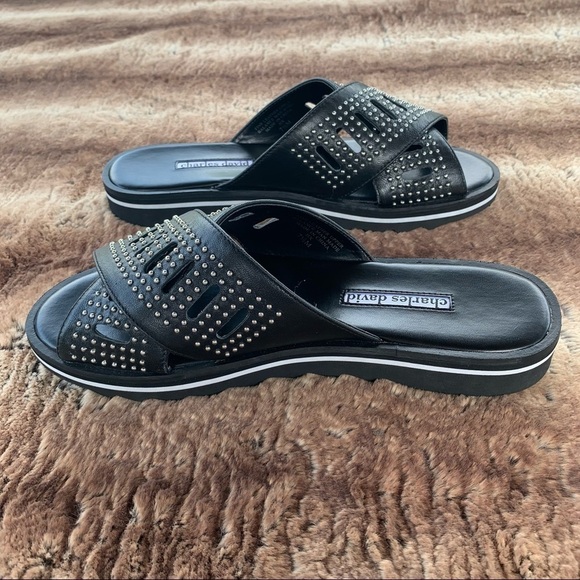 Charles David Sneaky Leather Studded Slide Sandal - Picture 5 of 11